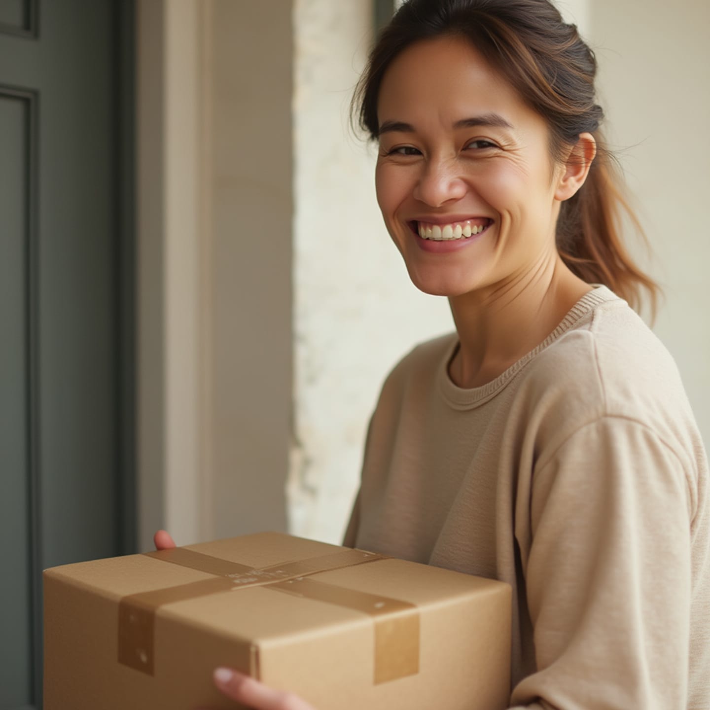 Happy customer receiving ecommerce package