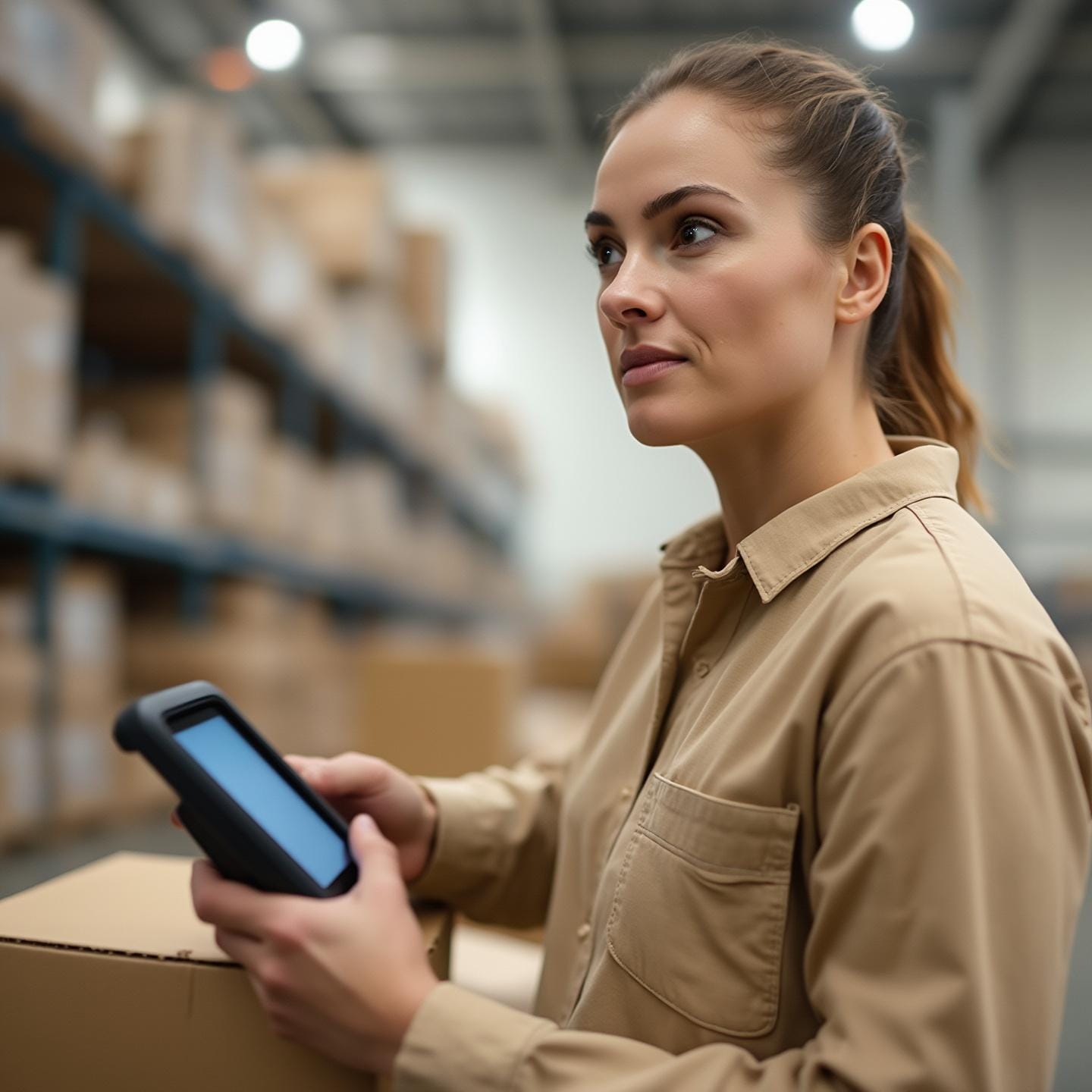 Warehouse worker performing pick and pack operations