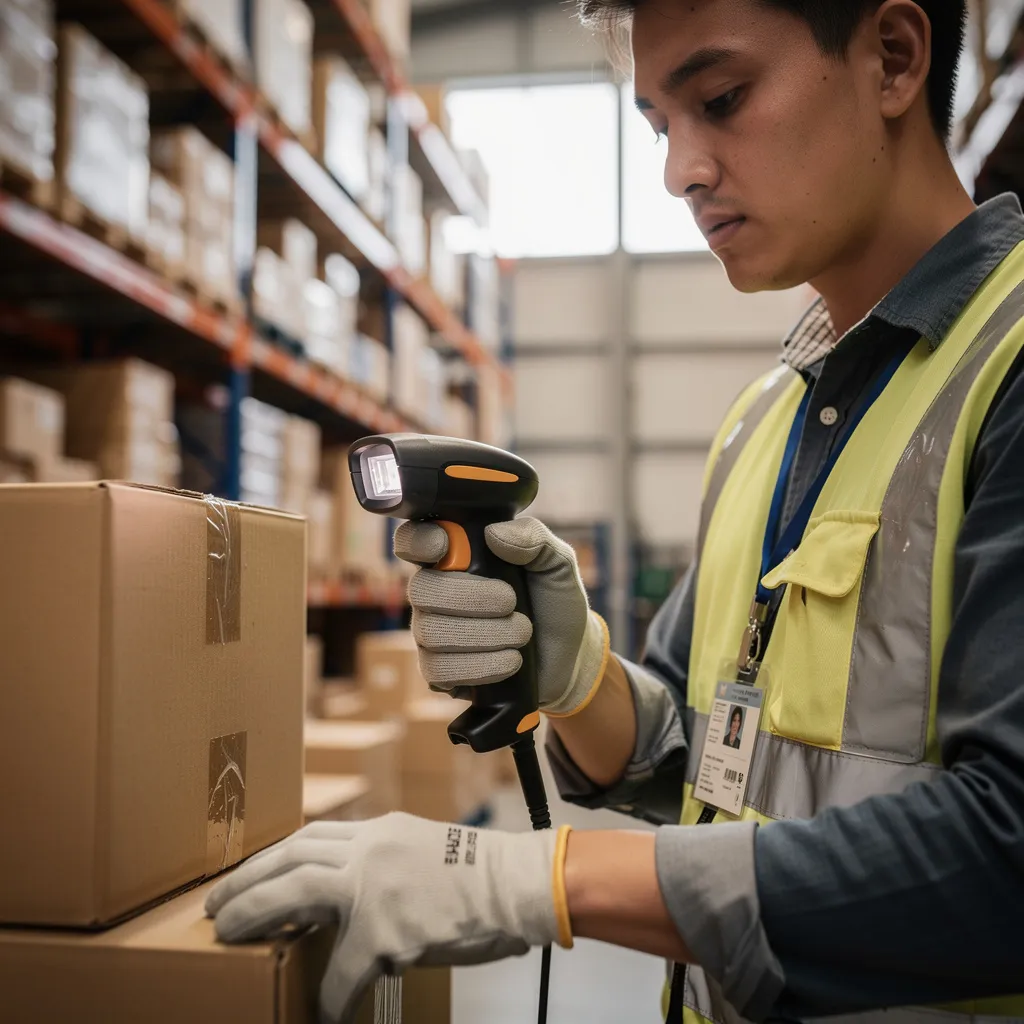 Warehouse worker scanning inventory